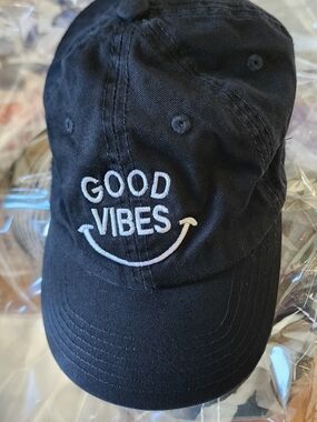 Good Vibes Embroidered Black Baseball Cap. NWOT
